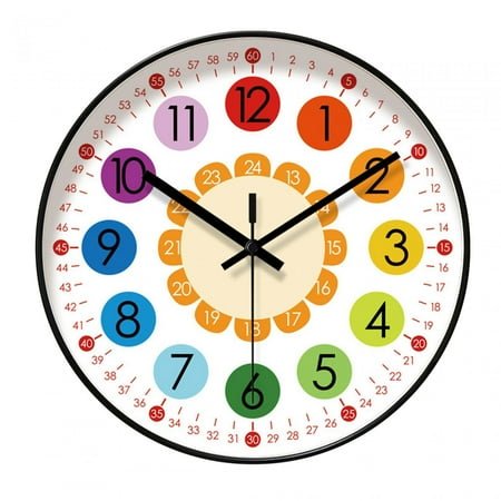 Kids Wall Clock Telling Time Teaching Clock Mute Art Clock Non Ticking Hanging Decorative Children Clock for Indoor Office Kitchen Decor 10inch