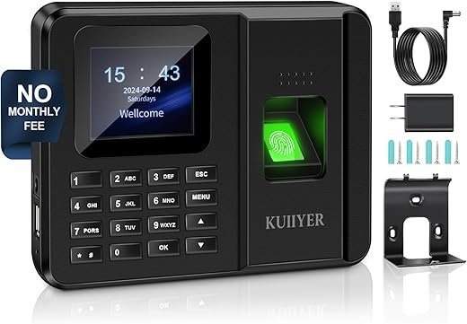 KUIIYER 2 in 1 Time Clocks for Employees Small Business (Fingerprint + Password) Employee Clock in & Out Machine Attendance Punch Clock