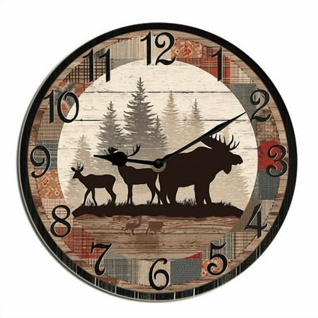 Kurmntregon Cabin Bear Wall Clock Forest Wildlife Mountain Lodge Wooden For Kitchen Bathroom Silent Non Ticking Decorative Clock Battery Operated Home Office Living Room Decor Round 10