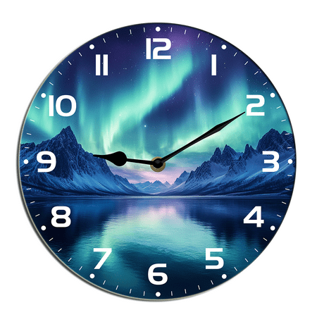 Kurmntregon Northern Lights Wall Clock Aurora Iceland Silent Non Ticking Decorative Clock For Living Room, Kitchen, Home,Bathroom, Bedroom, Office Or School Round 10