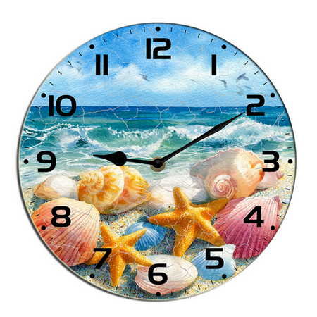 Kurmntregon Summer Beach Wall Clock Seashells Starfish Wooden For Kitchen Bathroom Silent Non Ticking Decorative Clock Battery Operated Home Office Living Room Decor Round 10