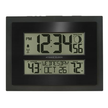 La Crosse Technology Digital Atomic Clock with Outdoor Temperature and Moon Phase, 513-75624-INT