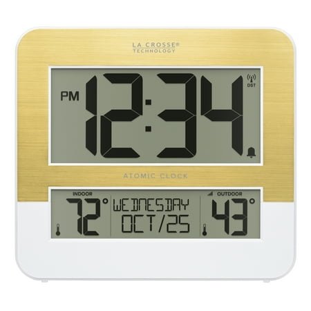 La Crosse Technology L73859 Two-Tone, Atomic Digital Gold and White Clock with Temperature