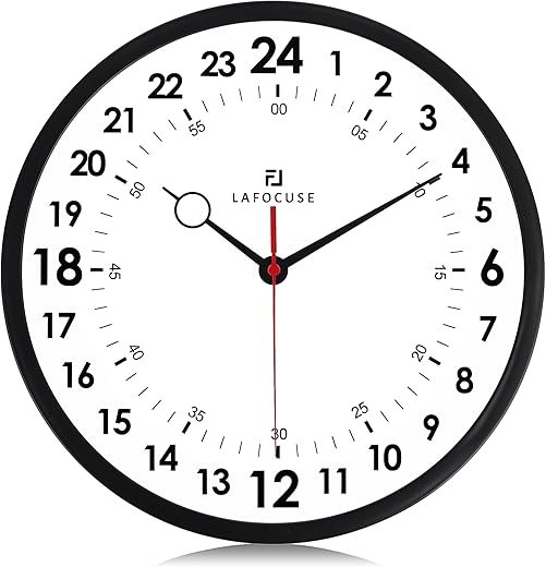 Lafocuse 12 Inch Silent Black 24 Hour Wall Clocks Battery Operated, Analog Military Time Wall Clock for Living Room Decor, Reloj de Pared Modern Decorative Kitchen Wall Clock for Bedroom Home Office