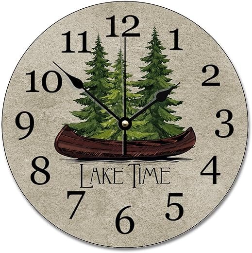 Lake House Wall Clock Cabin Wall Clocks Lake Time Clock Rustic Wooden Wall Clock Battery Operated Farmhouse Decor Vintage Home Decor for Kitchen Living Room Bedroom Office 10 Inch