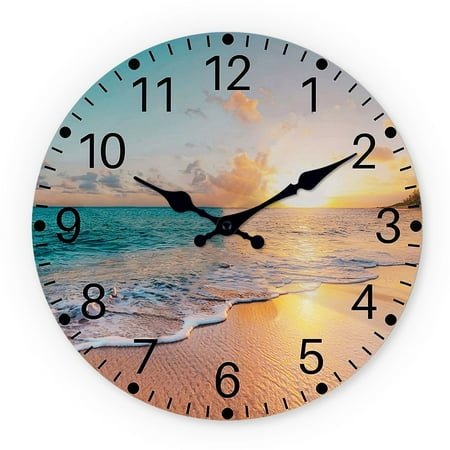 Large Beach Wall Clock Battery Operated 16 Inch Coastal Wall Clock Silent Decorative Clock for Kitchen Living Room Home Office