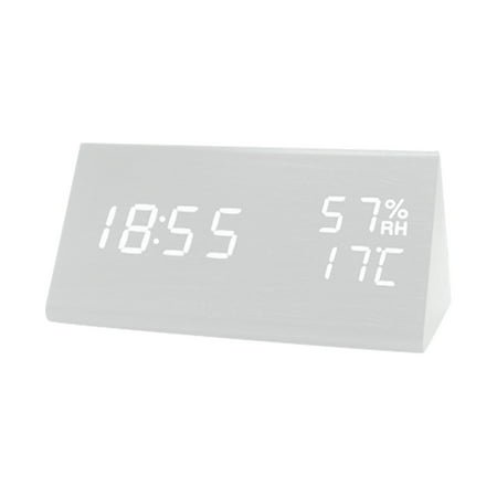 Large Digital Clock Wall Watch Clock New Temperature And Humidity Multifunctional Silent Alarm Clock Led Wooden Student Electronic Bedside Desk White Letter Model
