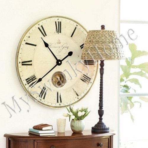 Large Gray Pendulum Wall Clock 30" Roman Numerals Traditional Classic
