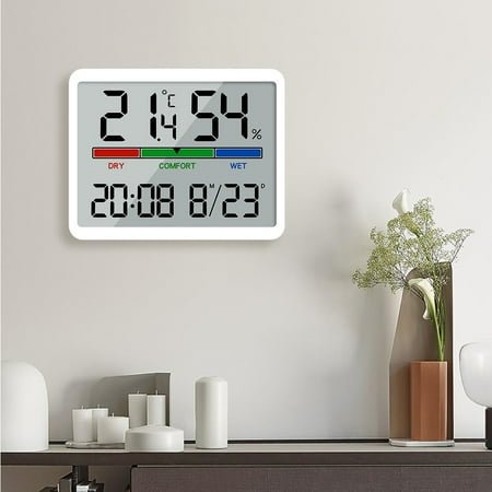 Large Screen Digital Alarm Clock Date Temp Humidity Display 12 24H Format Battery Backup Wall Desk Mount for Bedroom Office Snooze Function
