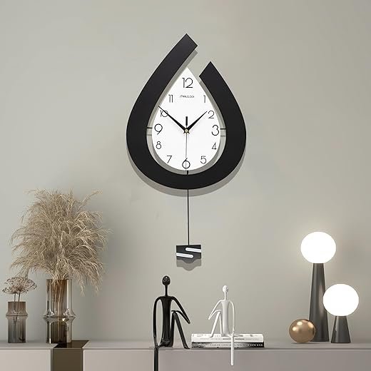 Large Wall Clock for Living Room Decor Big Decorative Pendulum Modern Wall Clock Silent Non Ticking Battery Operated 22.4 Inch Wood Art Clock for Kitchen Bedroom Office Indoor Home