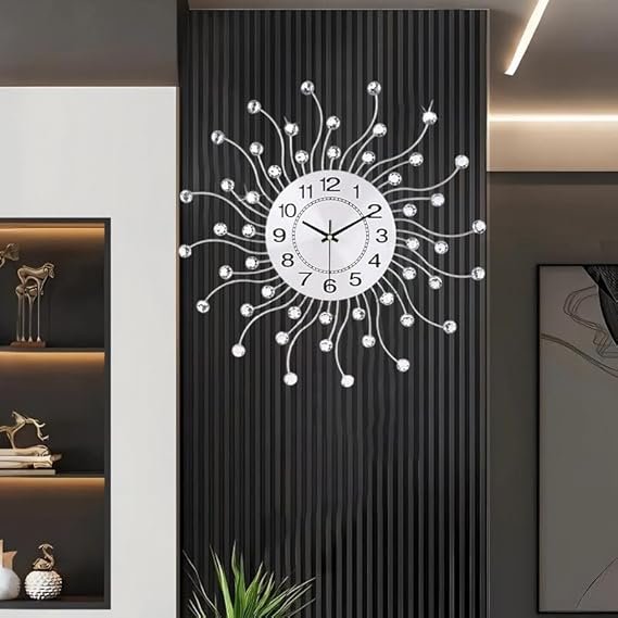 Large Wall Clock for Living Room Decor,Quiet Metal Quartz Clocks Modern Dial Bling Big Crystal Wall Clocks for Home Kitchen Bedroom Indoor Decorative / 20 Inch