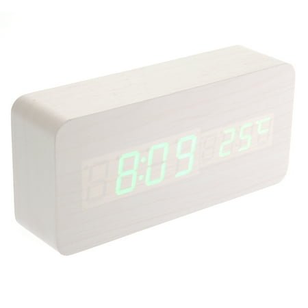 LED Alarm Clock with Temperature Wooden Date Display Voice Control Bamboo 13 -12