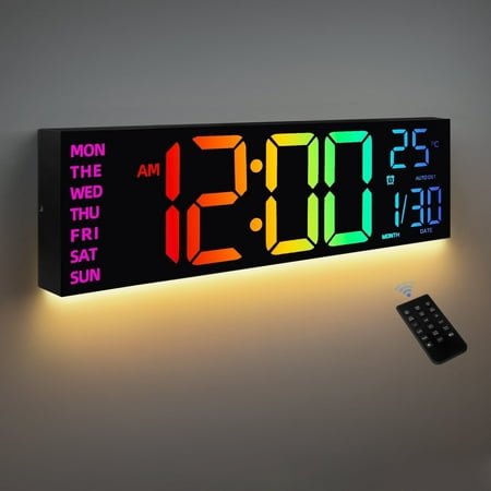 LEIKE 16.2 Large Digital Wall Clock with Auto DST Brightness Dimmer Black