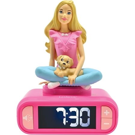 Lexibook RL800BB Barbie Kids Digital Alarm Clock with Night Light, Pink, Snooze Function, Easy-to-Read Display, Sleep Aid for Girls Bedroom or Nursery