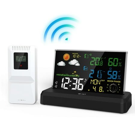 Lifellery Wireless Digital Weather Station, Weather Station Radio Clock, Indoor and Outdoor Thermometers, Humidity, Air Pressure, Weather Forecast