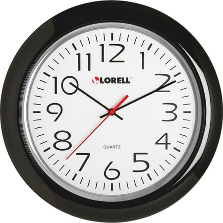 Lorell 13-1/4 Round Quartz Wall Clock - Analog - Quartz - White Main Dial - Black/Plastic Case | Bundle of 5 Each