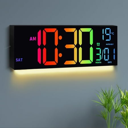 Loud Alarm 16.5 LED Digital 8RGB Wall Clock with Date,Temperature,Remote