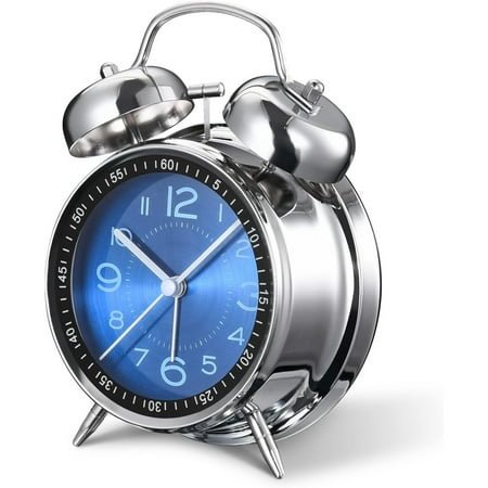 Loud Alarm Clock for Heavy Sleepers Adults,Retro 4 Inch Silent Non-Ticking Quartz with Backlight,Twin Bell Analog Kids Alarm Clocks for Bedrooms Bedside (Blue)
