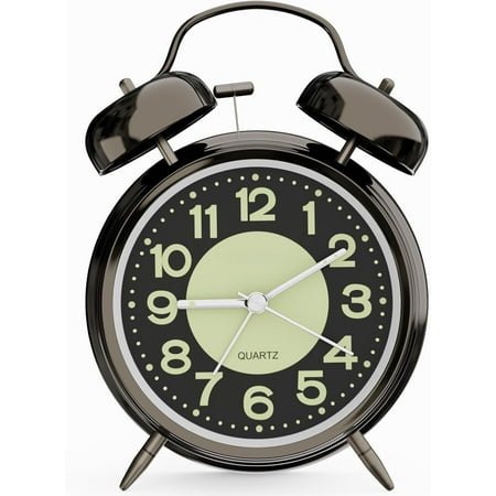 Loud Alarm Clock for Heavy Sleepers Adults, Silent Non Ticking Analog Clock with Backlight, Luminous Dial, Battery Operated Alarm Clock for Bedroom, Included Battery, Black