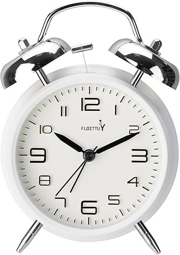 (Loud Alarm for Deep Sleepers 4'' Twin Bell Alarm Clock, Stereo Digital Dial Alarm Clock with Backlight for Bedroom and Home Decoration(Aurora White)