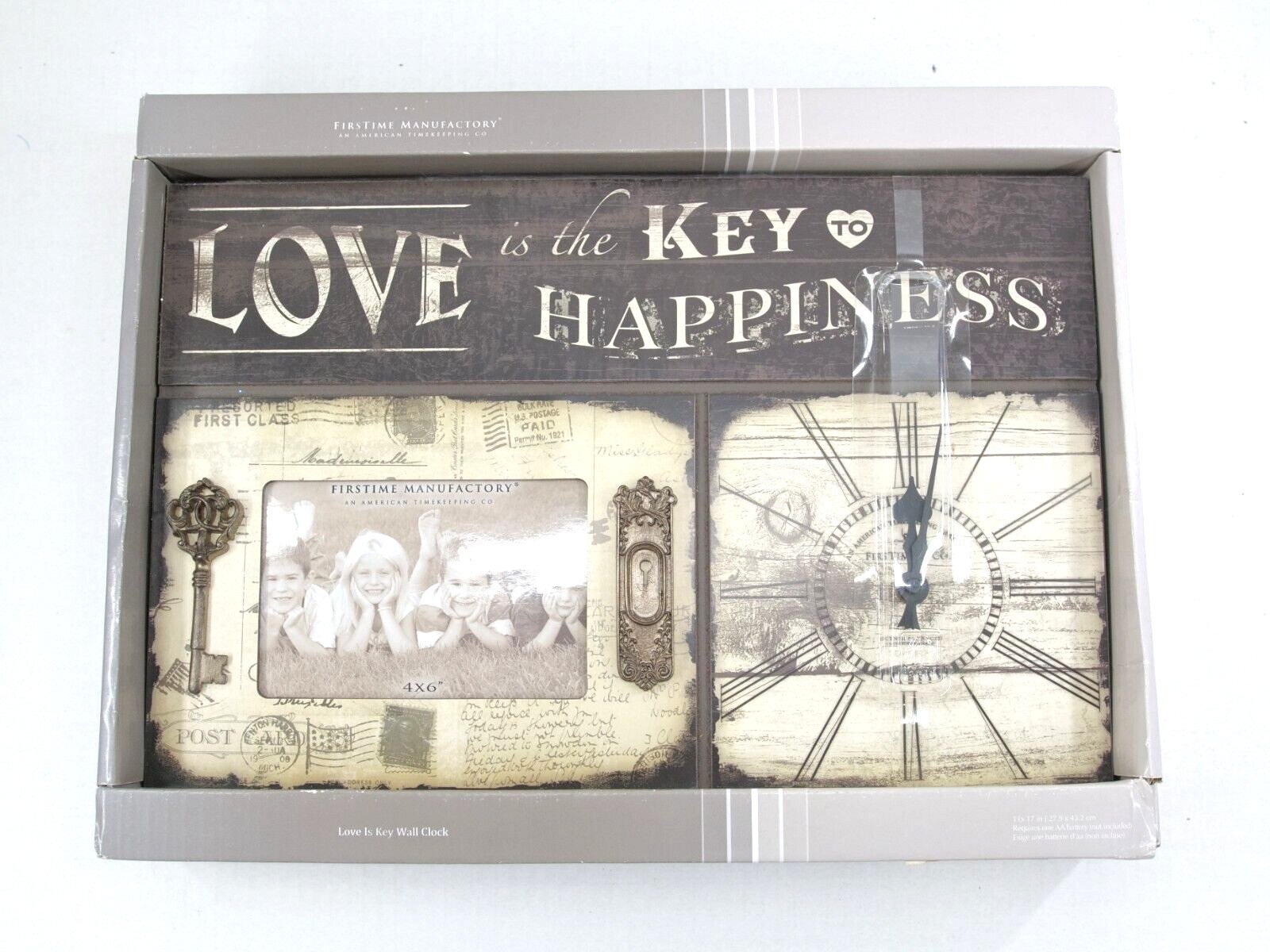 Love Frame and Wall Clock 11 H x 17 W x 1 1 / 2 D Aged Black/Brown photo