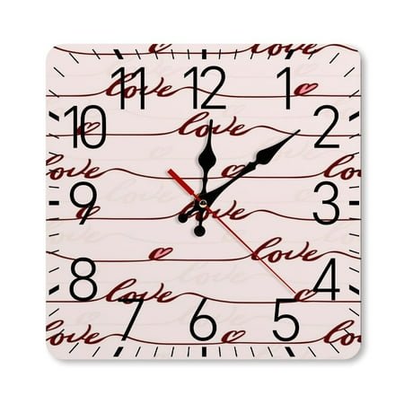 Love Letter Heart Pattern Pink Wall Clock Silent Non-Ticking For Home Office Decor, Decorative Clock Art