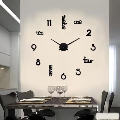 Lucktime Large Modern Art Deco Wall Clock Silent Acrylic Unique Decorative Wall Clocks for Living Room Bedroom Home Office Hotel Classroom (Black)