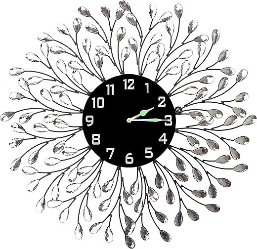 Lulu Decor, Decorative Crystal Metal Vine Wall Clock, Diameter 25, 9.50 Black dial in Large Arabic Numerals, Perfect for Housewarming Gift (L72NDC)