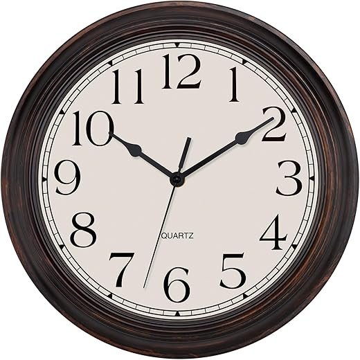 Lumuasky Retro Wall Clocks Battery Operated Silent Non-Ticking 12 Inch Classic Vintage Wall Clock Retro Rustic Style Decorative for Living Room Kitchen (Bronze)