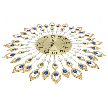 Luxury Crystal Peacock Wall Clock Metal Wall Watch Living Room Decor Gift Large