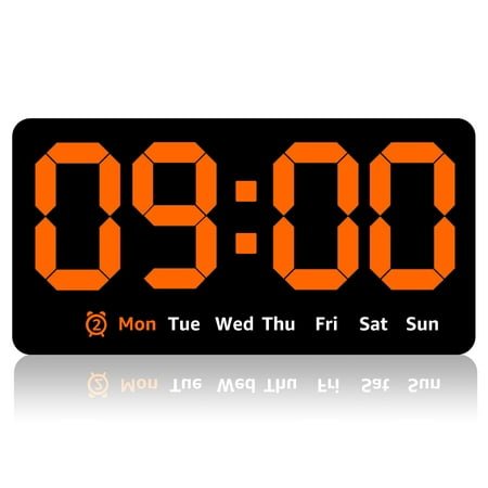Lzvxtym Digital Wall Clock 8.5 inch Display LED Alarm Clock 3 Levels Brightness Wall Clock,with Date Week Temperature,Orange