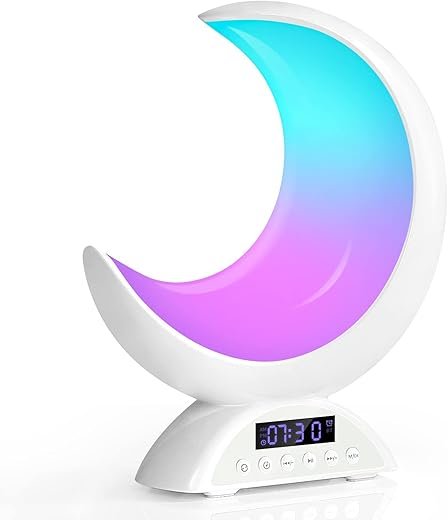 Magical Moon Lamp Alarm Clock, Cute RGB Color Changing Light, Scene Mode and Music Mode, Perfect Night Lamp for Kids and Adults, Living Room/Bedroom Touch Lighting Dimmable.