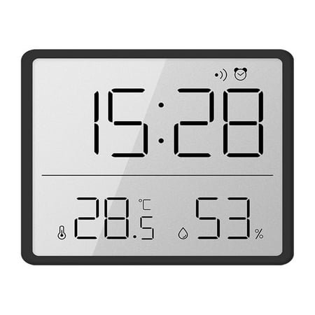 Magnetic Digital Wall Clock LCD Display with Temperature & Humidity Sensor 12 24H Mode Date Function White Black 9.3x7.3cm Hangs Wall,Fridge or Desktop Battery Included
