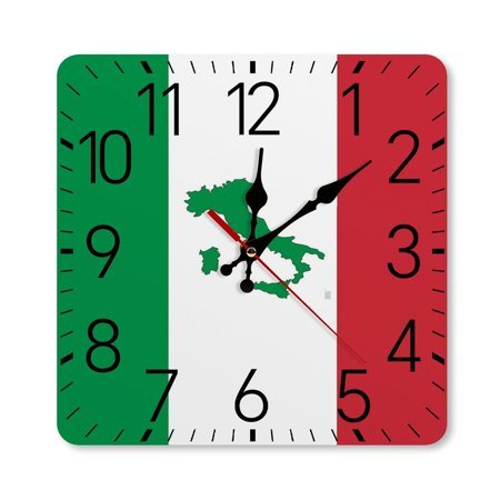 Map Of Italy - Italian Flag Wall Clock Silent Non-Ticking For Home Office Decor, Decorative Clock Art