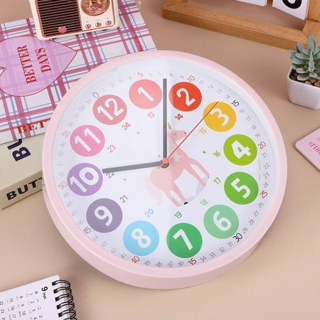 Masteelf Kids Wall Clock Cartoon Wall Clock Silent Movement Wall Clock Nursery Wall Decor Time Learning Clock Early Education Supply