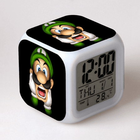 MAYUJIAASE Digital Alarm Clock for Kids, Cartoon Mario Pattern 7 LED Color Changing Wake Up Clock with Thermometer Function and Night Light, Gift for Boys Girls A93-215 NZ924-215