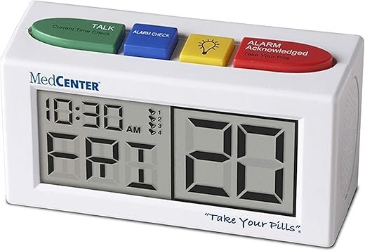 MEDCENTER Talking Alarm Clock, Medication Pill Reminder Clock, Talking Alarm Clock for Dementia, Hearing, Visually impaired Seniors-Digital Clock Ex Large White - Gift for Mom, Dad, Elderly, Seniors