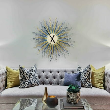 Ardeola - Medusa Blue & Gold - 23.5 in Organic Oversized Analog Wall Clock, Mid Century Modern Wall Decor by ardeola