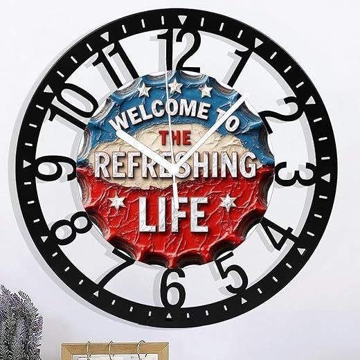 Metal Wall Clock for Living Room -10" American Vintage Bottlecap Wall Art Decor Silent Non Ticking,Battery Operated, Antique Wood Clocks for Farmhouse,Dining Room,Bedroom,Kitchen Clock Wall Decor- Ara