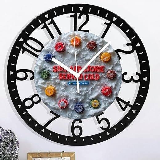 Metal Wall Clock for Living Room -10" Bottlecap Art Circle Snow Textured Wall Decor Silent Non Ticking,Battery Operated, Antique Wood Clocks for Farmhouse,Dining Room,Bedroom,Kitchen Clock Wall Decor-