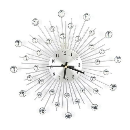 Mfigree Upgraded Diamond Studded Metal Wall Clock Living Room Bedroom Decor Metal Silver Mirror Sparkling Bling Diamond-Studded Wall Decor Clock Ideal for Living Room Bedroom Office