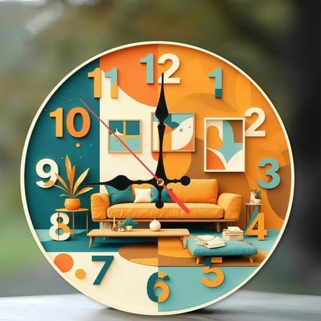 Mid Century Modern Abstract Clock Wall Art Decor 10-Inch Silent Wooden Wall Clock, Battery Operated (AA Batteries Not Included), Artistic Home Decor