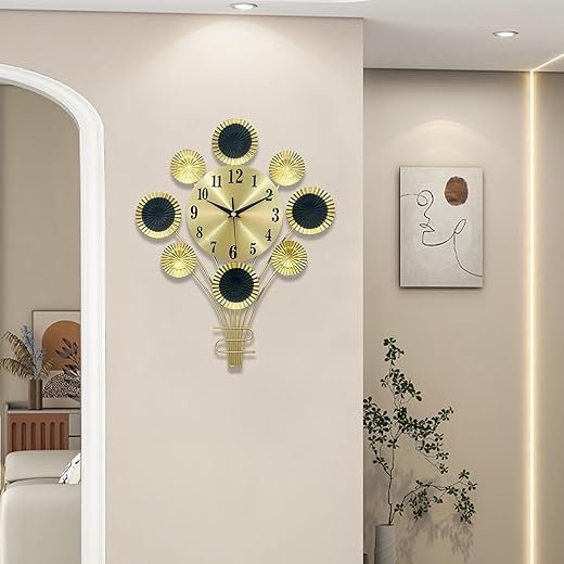 Mini Wall Clocks for Living Room Decor, Unique Small 3D Metal A Balloon Wall Art Decor Clock, Modern Silent Non-Ticking Wall Quartz Clock for Bedroom Corridor Entrance Hotel (Gold, 12.6x16.6inch)