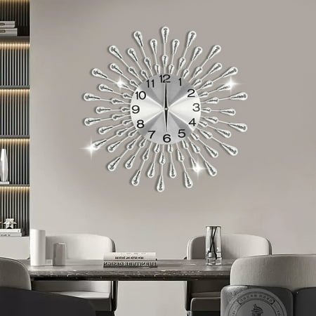 Miumaeov 19.7 Large Wall Clock Modern Big Crystal Non-Ticking Quiet Wall Clock Decor Silver Drop Crystal Wall Clocks for Bedroom Kitchen Office Home Decor