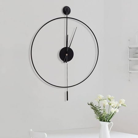 Miumaeov Modern Round Minimalist Wall Clock with Pendulum Non-Ticking Silent Quartz Creative Art Clocks for Home Living Room Bedroom Black