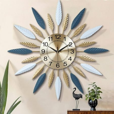 Modern Art Deco, 23 Inch Silent Large Wall Clock for Living Room Décor, Sunburst Starburst Wall Clocks Battery Operated, Decorative Mid Century Wall Clock