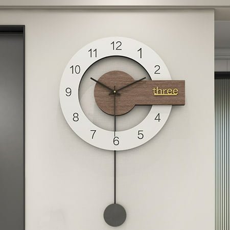 Modern Decorative Pendulum Wall Clock, Silent Round Minimalist Retro Style Wall Clocks Decorative Modern Wall Decor Clock Large Wall Clock for Living Room Decor