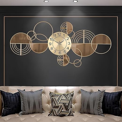 Modern Large Wall Clock Metal Decorative Clock, 3D Creative Wall Art Silent Non Ticking,Battery Operated Oversized Round Modern Wall Clock for Bedroom,Farmhouse,Office Wall Decor , 16.5*37 Inch