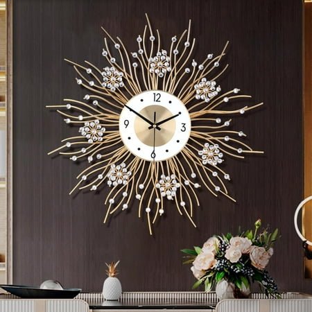 Modern Non-Ticking Round Clock Dial Iron Metal Wall Clock for Living Room Decor Entrance Office Cafe 20 Inch | Silent Sunflower Shape Chic Decorative Wall Clock | Large Wall Clocks