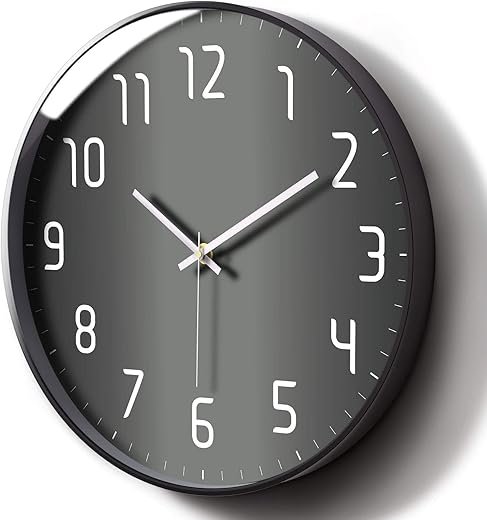 Modern Wall Clock Silent Non Ticking Cool Clocks for Wall Black&Grey Large Office Analog Small Battery Operated Wall Clock for Bedroom Kitchen Living Room Decorative Cool Unique Reloj De Pared 12inch
